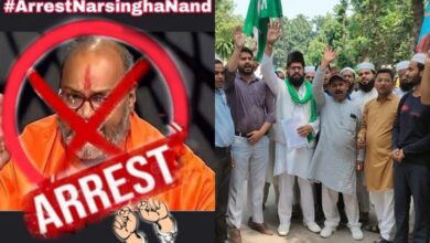 Alert Muslims protest outside temple of cursed Yeti Narsinghananda in UP